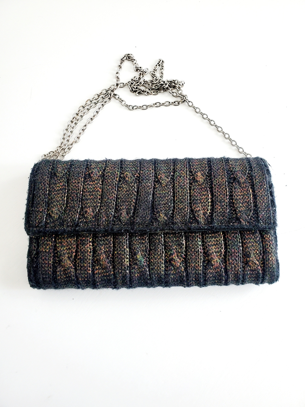 La Regale Black Multicolor Woven Chain-Shoulder Clutch